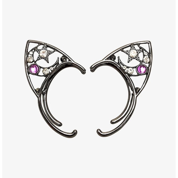 Black Cat Ears with Stones Cuff, Cat Ears, Cat Ear Wraps, Left and Right Ear - Picture 3 of 3